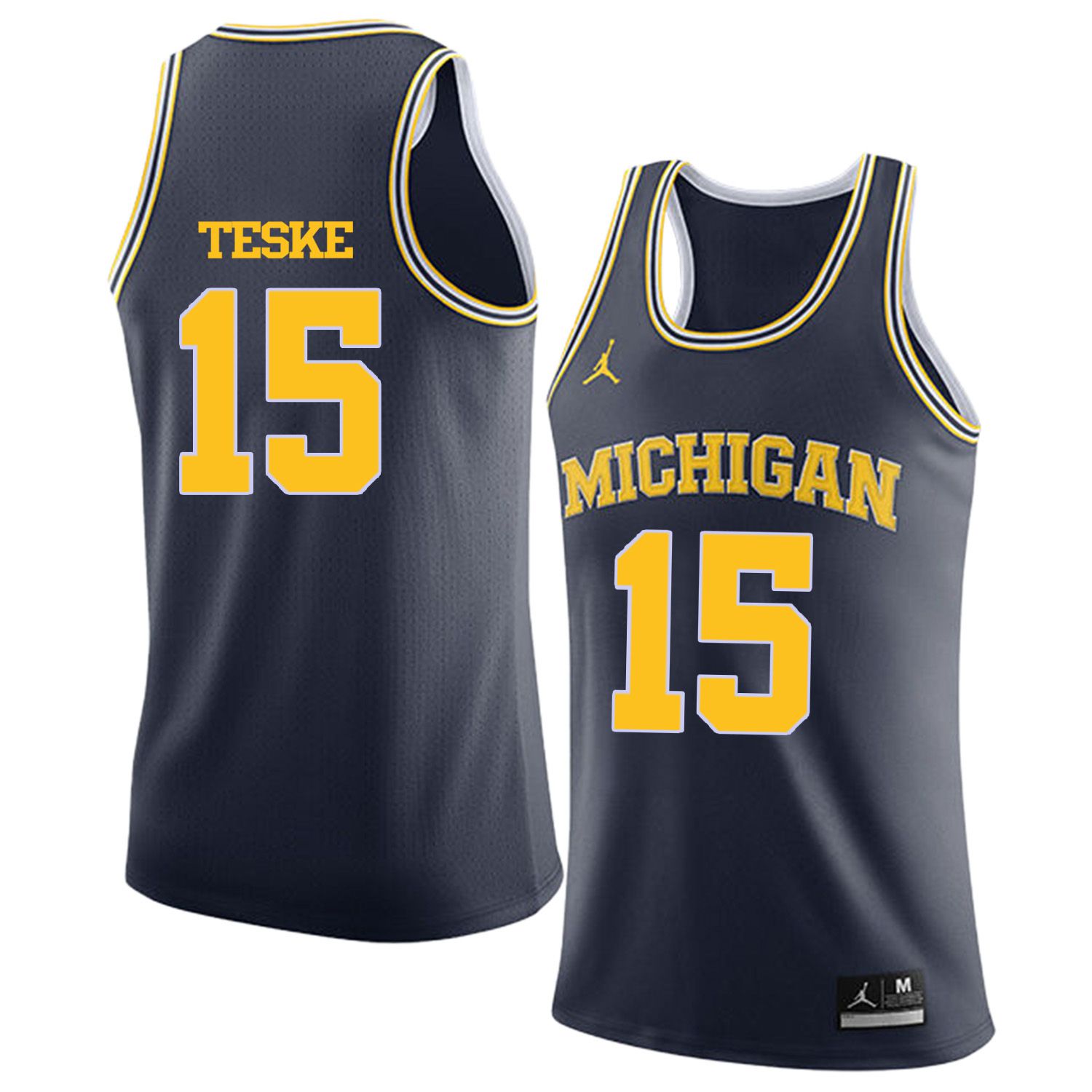 Men Jordan University of Michigan Basketball Navy 15 Teske Customized NCAA Jerseys